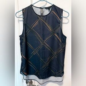 Banana Republic Navy and Tan Plaid Tank Top